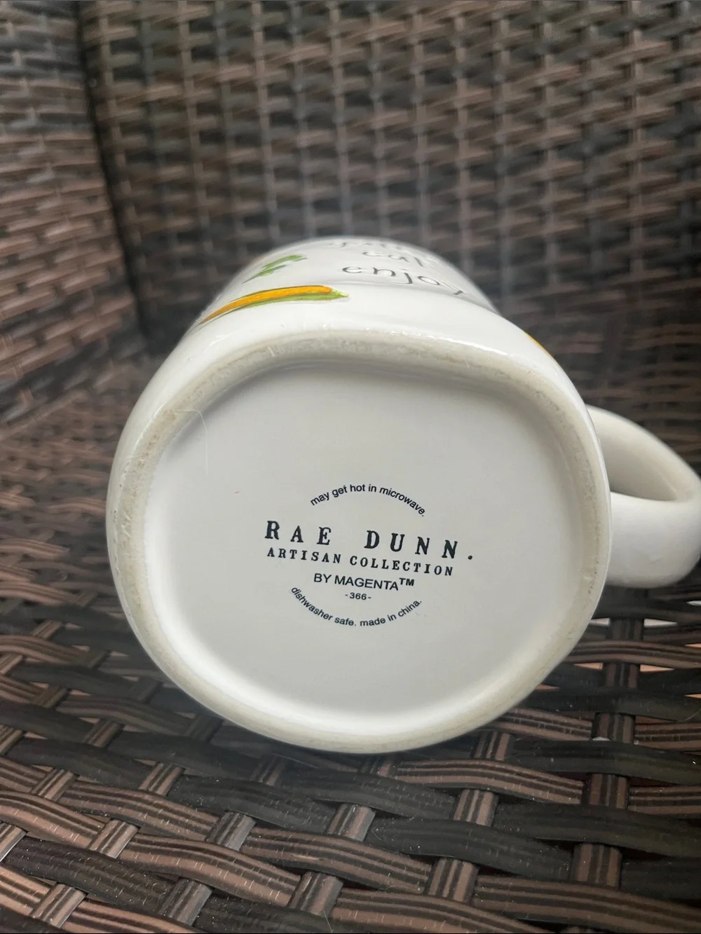 Rae Dunn White Ceramic 'Gather Eat Enjoy' Mug with Colorful Veggie Accents